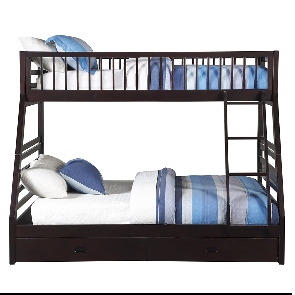 Graham Jason Twin XL Over Queen Espresso Wood Bunk Bed Contemporary Style with Storage Drawers