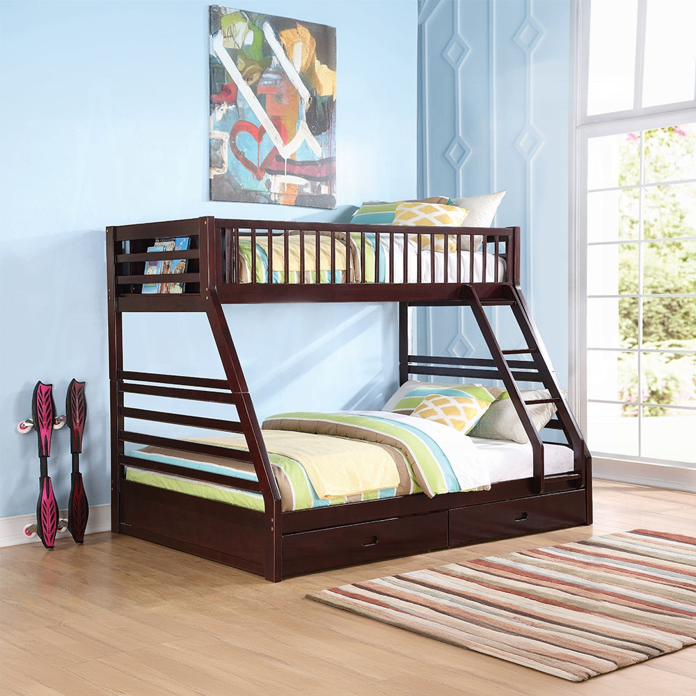 Graham Jason Twin XL Over Queen Espresso Wood Bunk Bed – Contemporary Style with Storage Drawers