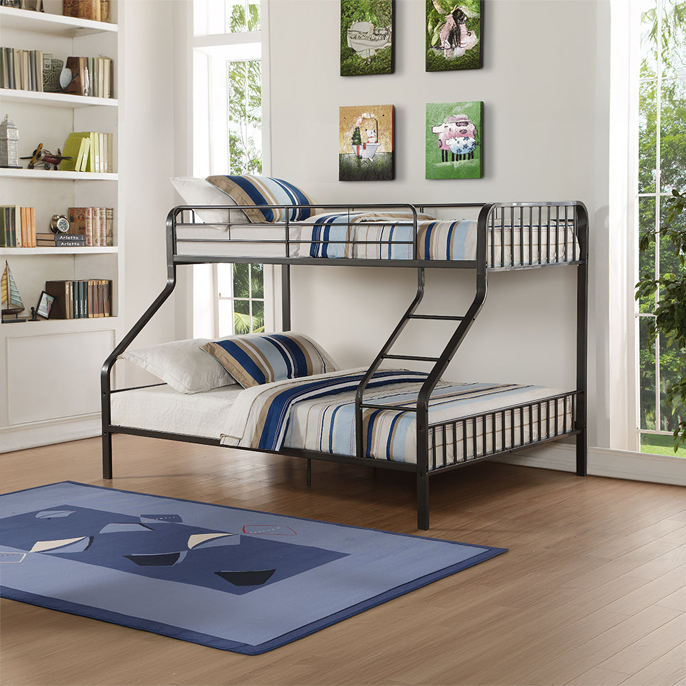 Triple Bunk Bed T/XL/Q Gunmetal Metal Industrial Style with Built-in Ladder