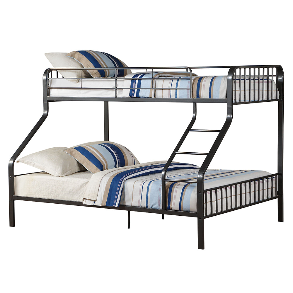 Triple Bunk Bed T/XL/Q Gunmetal Metal Industrial Style with Built-in Ladder