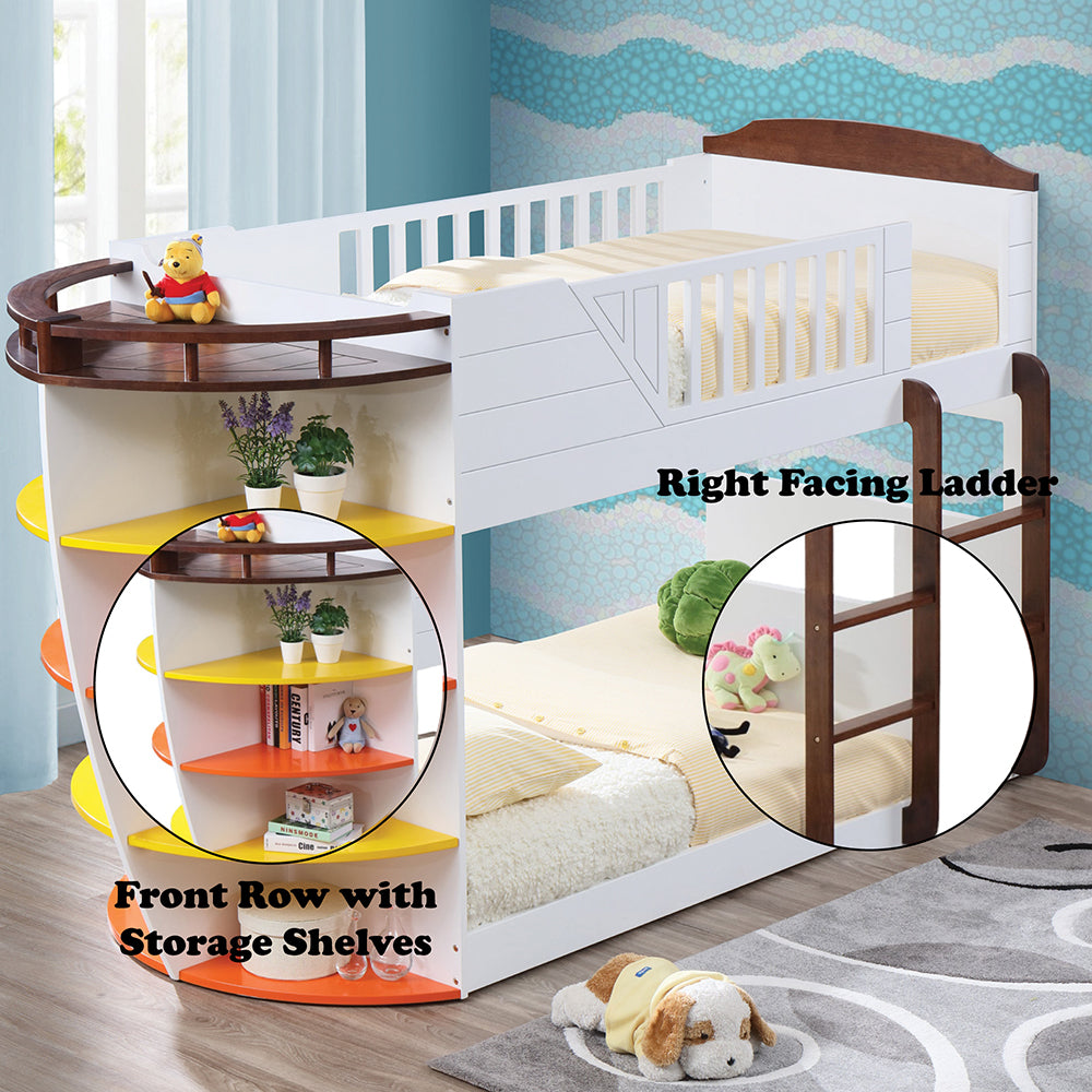 Jha Neptune Twin/Twin White & Chocolate Wooden Bunk Bed Modern Kids Design with Ladder