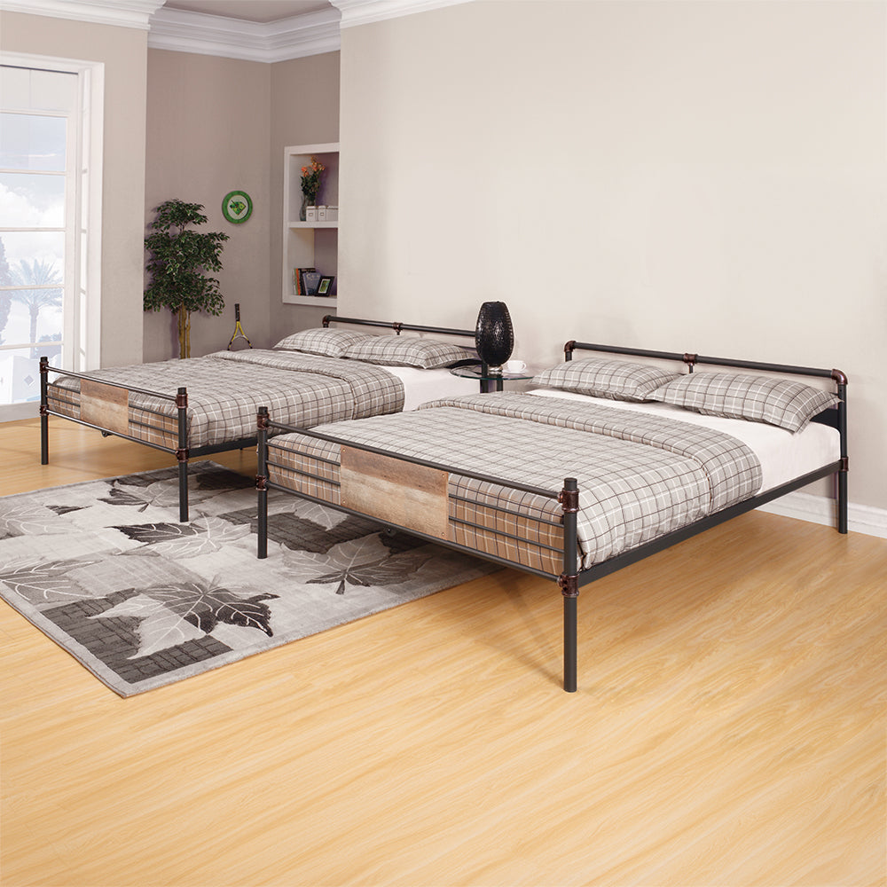 Perrone Brantley Queen over Queen Sandy Black Metal Bunk Bed Industrial Hand Brushed Finish
