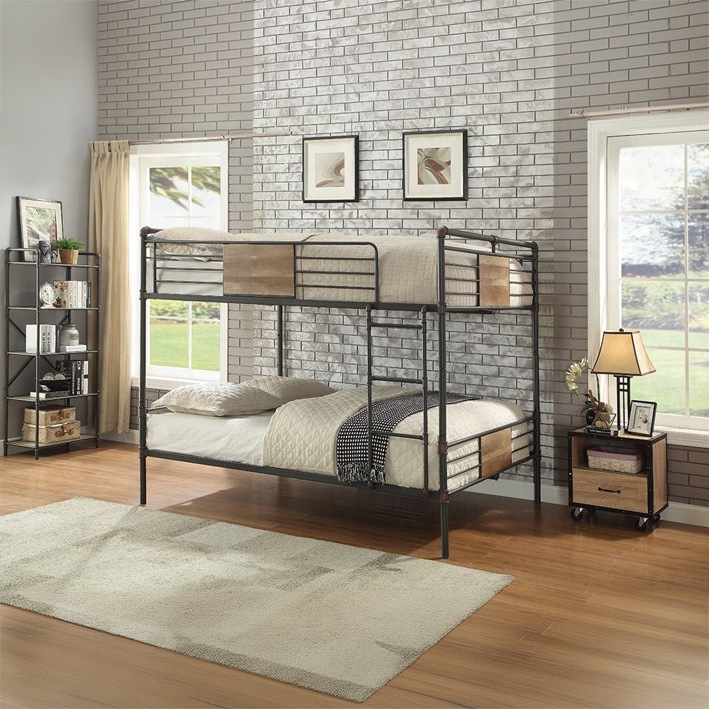 Perrone Brantley Queen over Queen Sandy Black Metal Bunk Bed Industrial Hand Brushed Finish