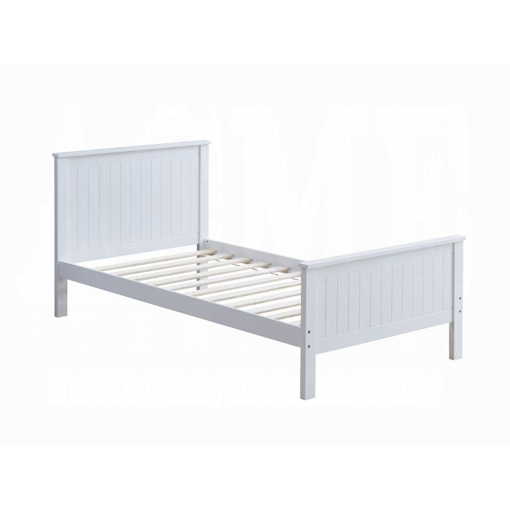 Marissa Bungalow Twin White Wood Bed – Coastal Style Slatted Headboard