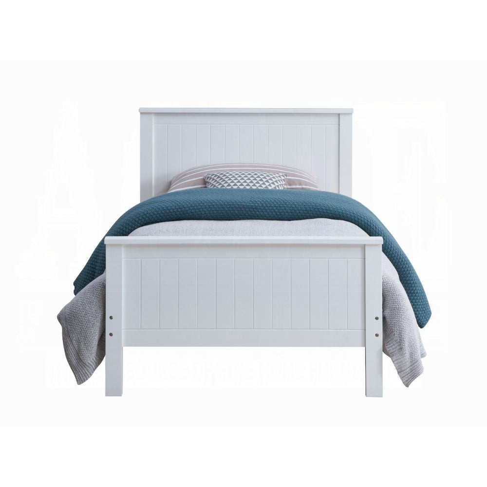 Marissa Bungalow Twin White Wood Bed Coastal Style Slatted Headboard