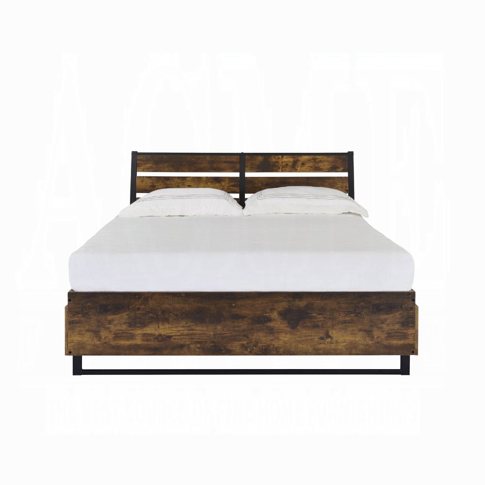Radley Radley Juvanth Eastern King Rustic Oak Wood Bed – Industrial Style with Storage Drawers
