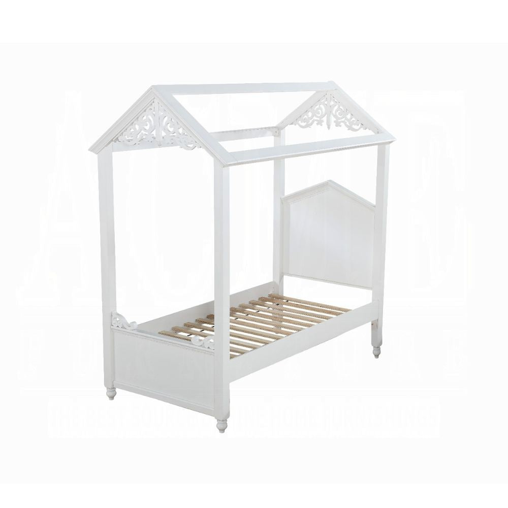 Bobby Rapunzel Full Size White Bed – Elegant Youth Bed with Crown Details