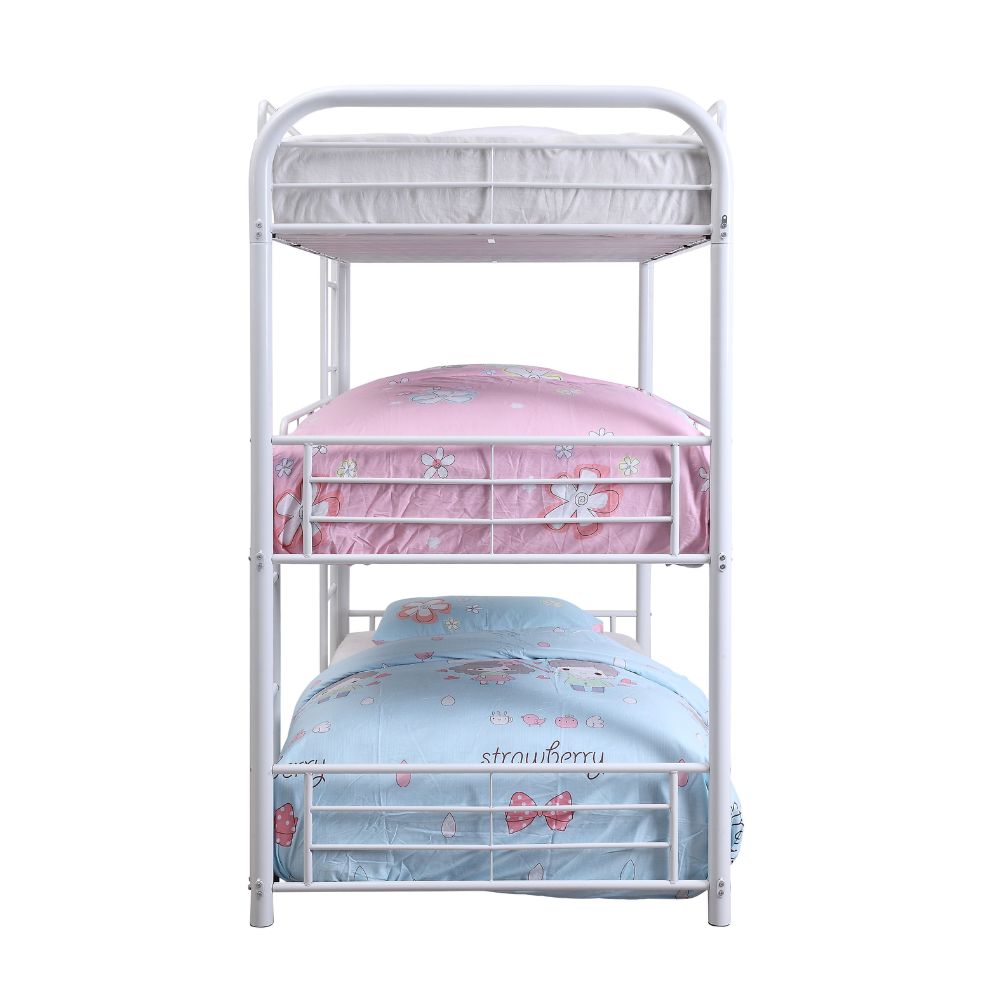 Philip Cairo Full Triple Bunk Bed White Metal – Space-Saving Design