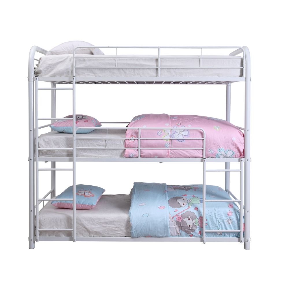 Philip Cairo Full Triple Bunk Bed White Metal – Space-Saving Design