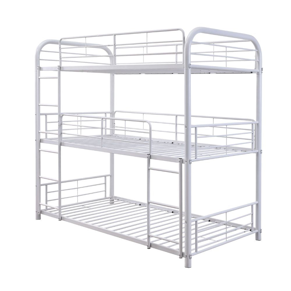 Philip Cairo Full Triple Bunk Bed White Metal – Space-Saving Design