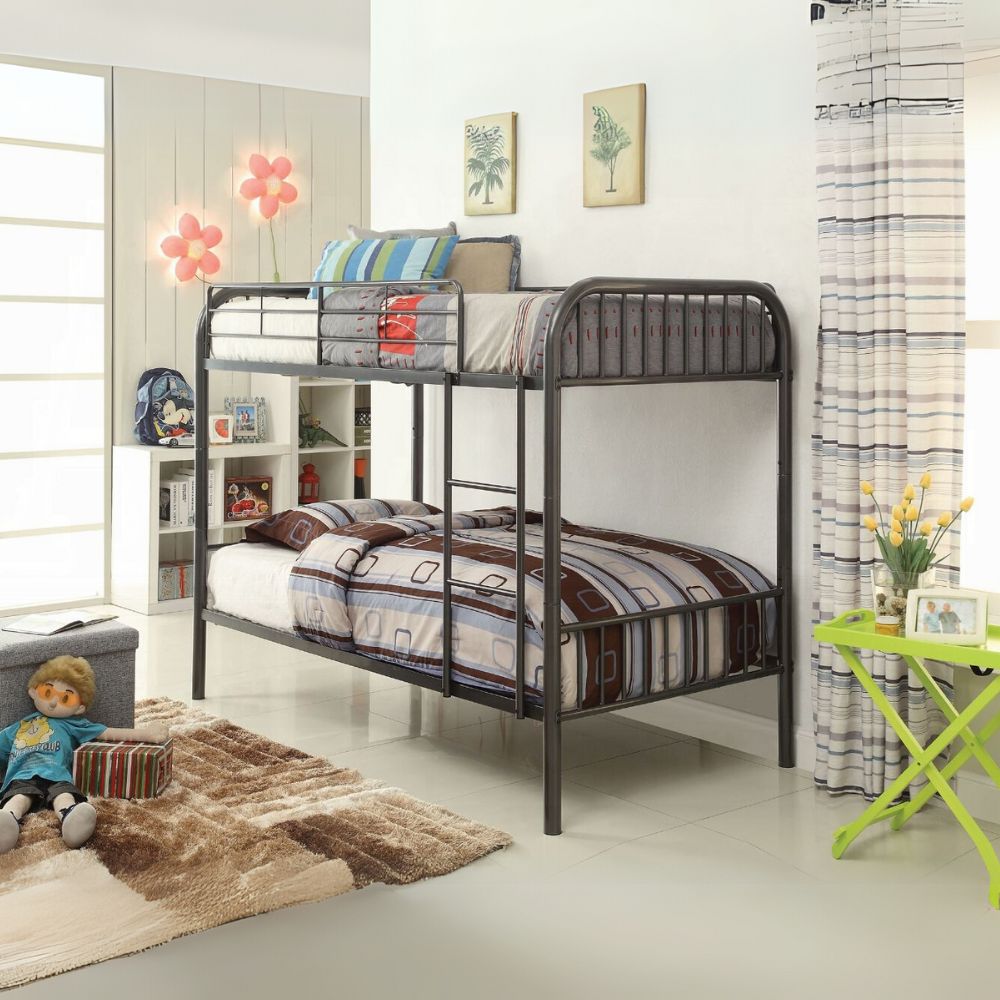 Corbett Bristol Full Over Full Gunmetal Metal Bunk Bed – Industrial Style Convertible with Safety Rails