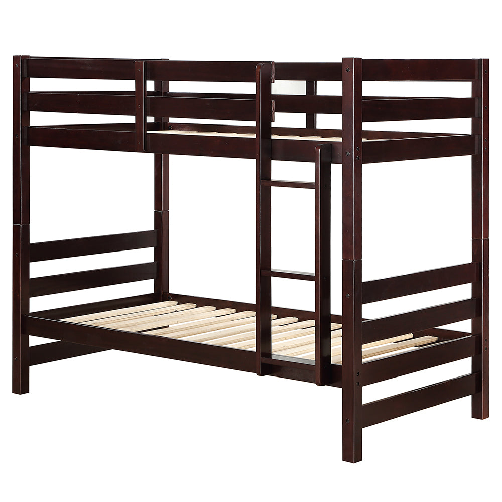 Capri Ronnie Traditional Twin over Twin Natural Pine Wooden Bunk Bed Classic Teenager Style with Guard Rails & Slatted Headboard