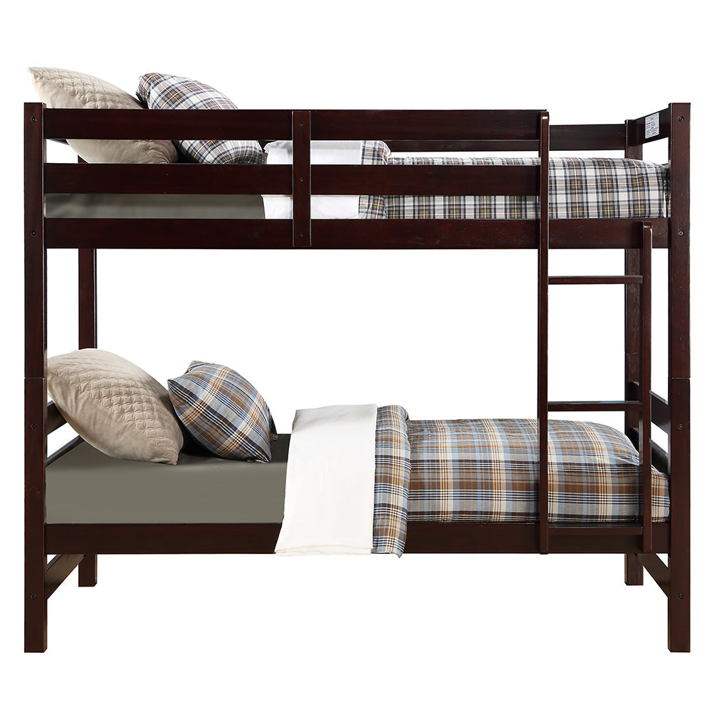 Capri Ronnie Traditional Twin over Twin Natural Pine Wooden Bunk Bed Classic Teenager Style with Guard Rails & Slatted Headboard