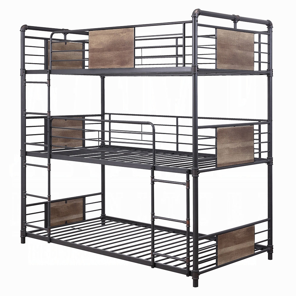 Velda Brantley Collection Triple Twin Black Metal Bunk Bed – Compact Design for Shared Rooms