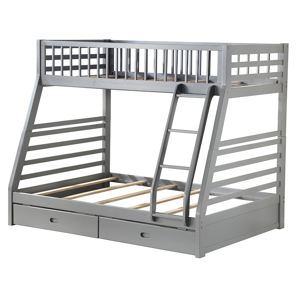 Ashton Jason Twin Over Full White Wood Bunk Bed – Traditional Style with 2 Storage Drawers