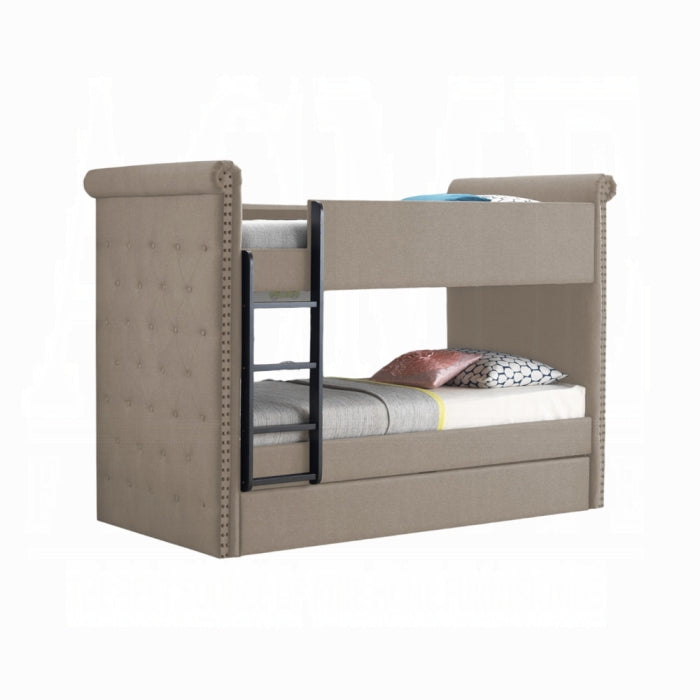 Madhav Romana II Twin/Twin Gray Fabric Bunk Bed – Modern Style with Ladder & Safety Rails