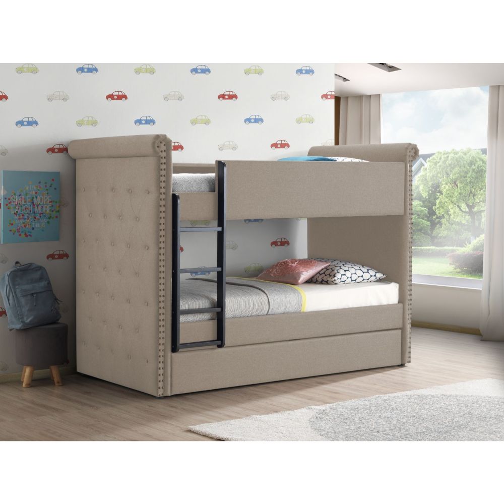 Madhav Romana II Twin/Twin Gray Fabric Bunk Bed Modern Style with Ladder & Safety Rails