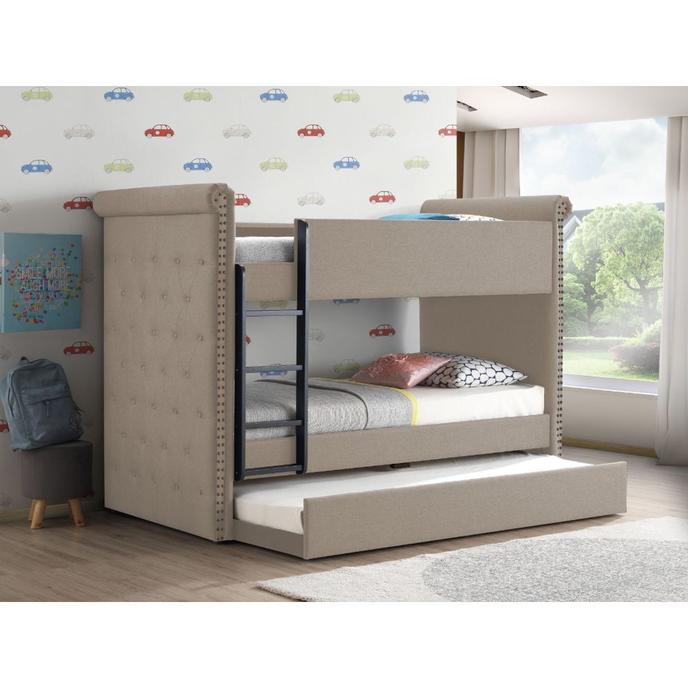 Madhav Romana II Twin/Twin Gray Fabric Bunk Bed Modern Style with Ladder & Safety Rails