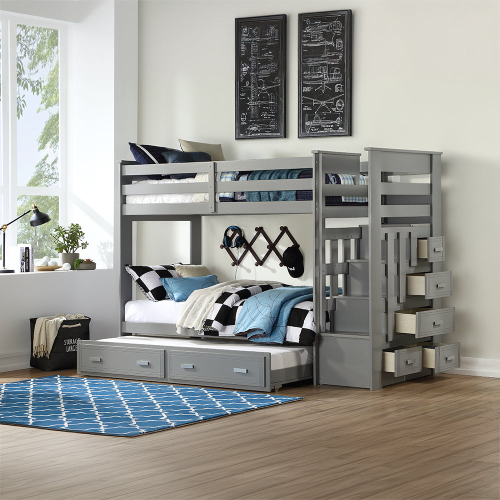 Allentown Bunk Bed (T/T) w/Trundle &Storage, Grey