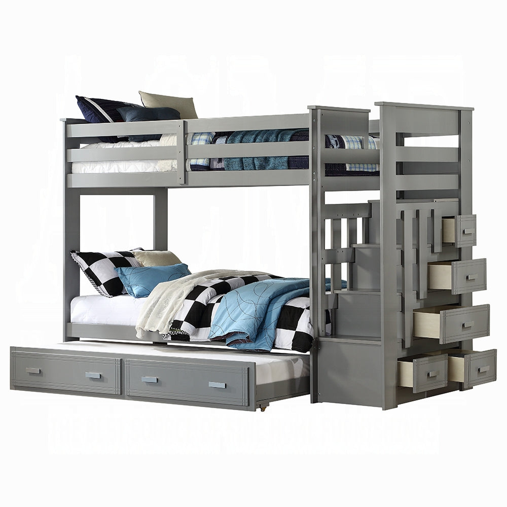 Egan Allentown Twin/Twin White Wood Bunk Bed – Transitional Style with Trundle & Storage Drawers