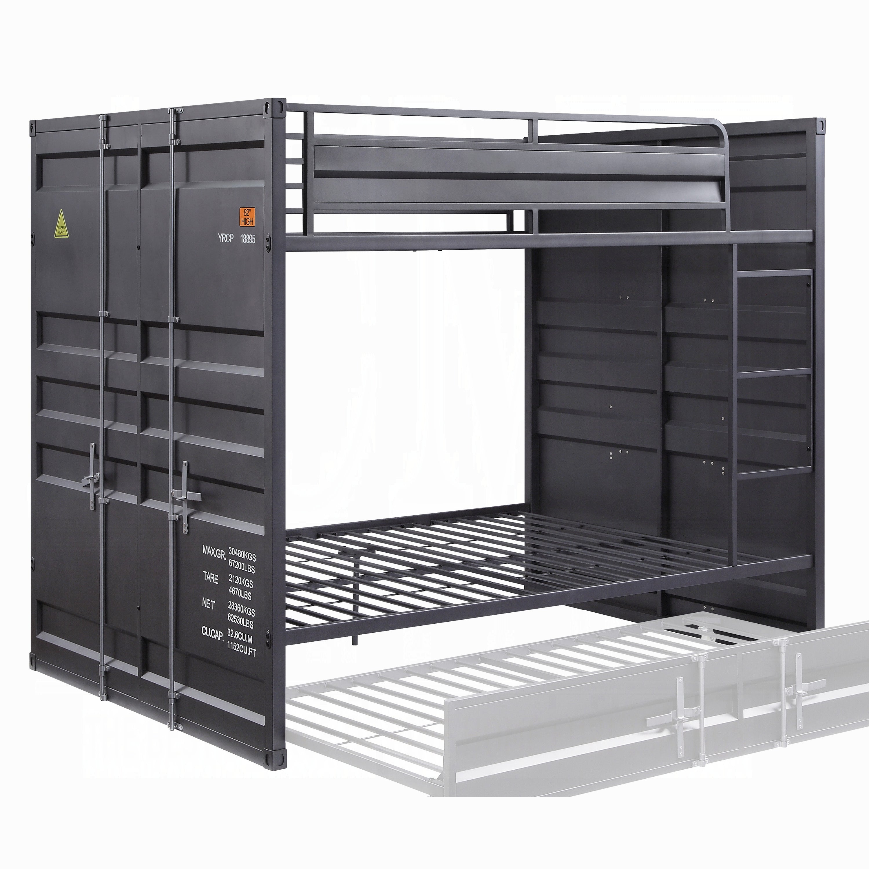 Dayton Cargo Full over Full Metal Bunk Bed Gunmetal – Modern Industrial Grid Frame