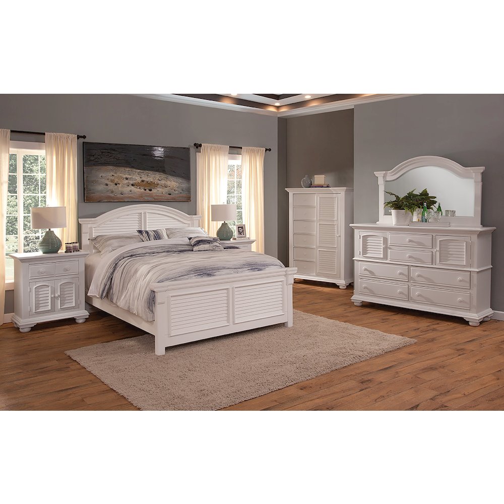 Tyler Cottage Traditions King Size White Wooden Bed Panel Headboard, Coastal Look