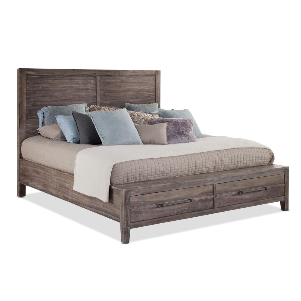 Telsi Aurora Queen Weathered Grey Wood Panel Bed – Rustic Storage Footboard Design