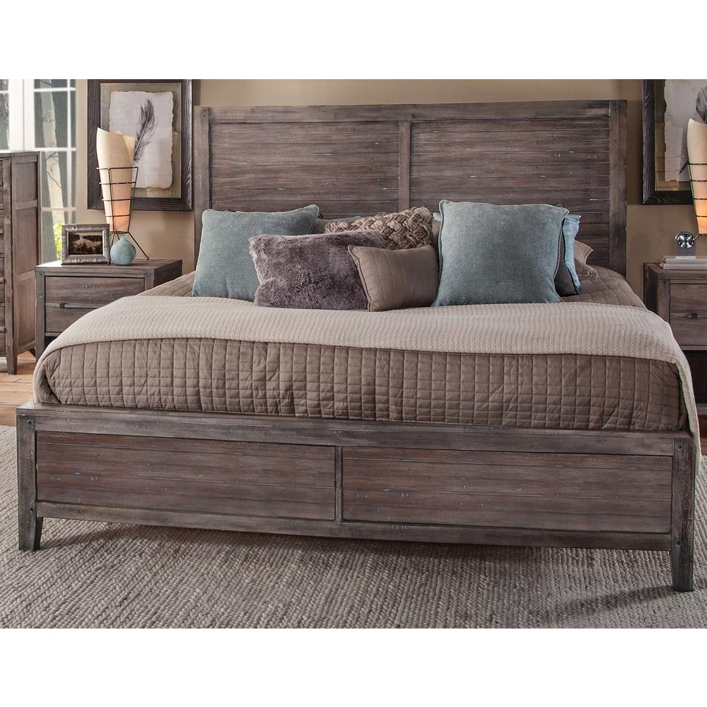 Trotter Aurora King Weathered Grey Wood Panel Bed – Rustic Style