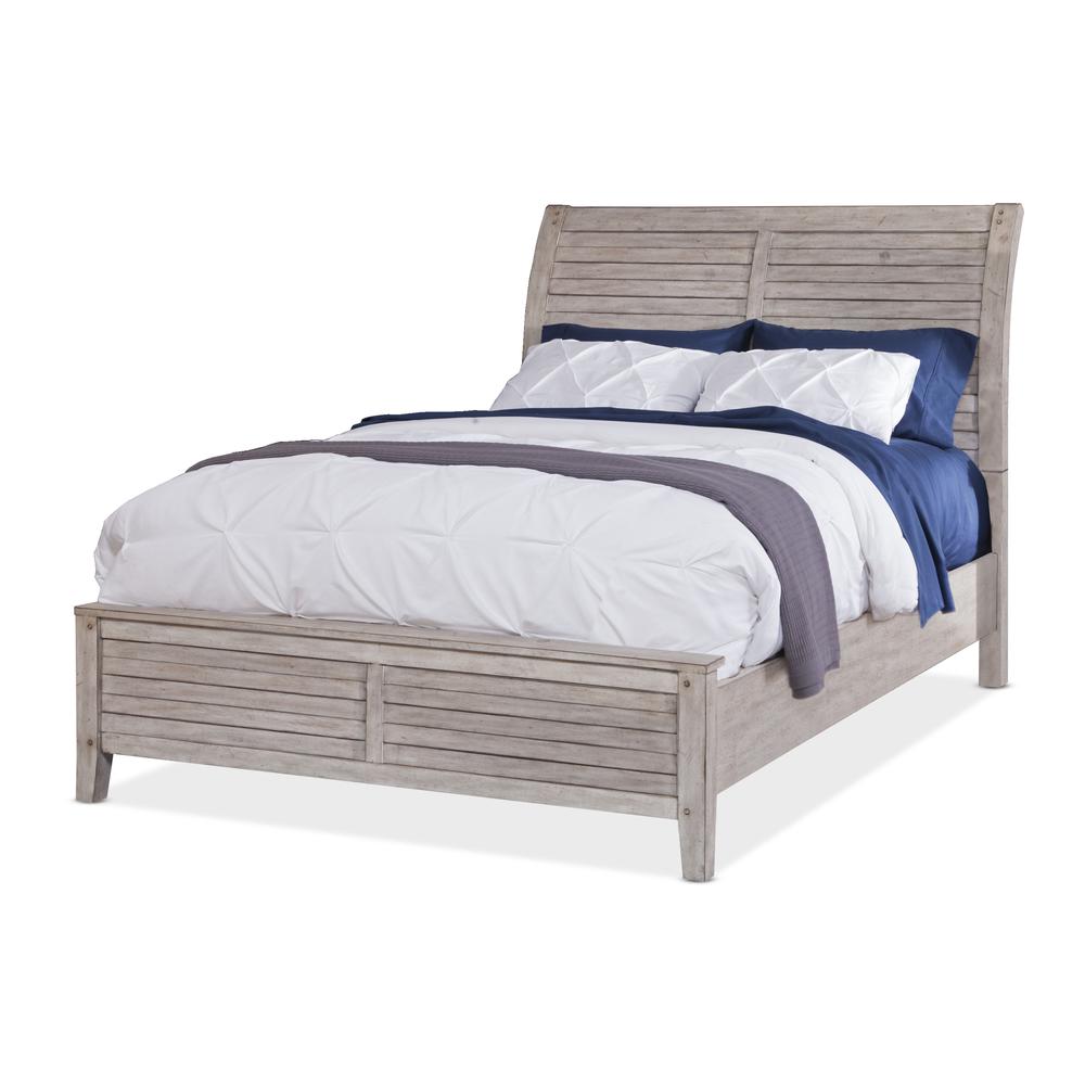 Bobbi Aurora Queen Whitewash Wood Sleigh Bed – Classic Panel Footboard Design