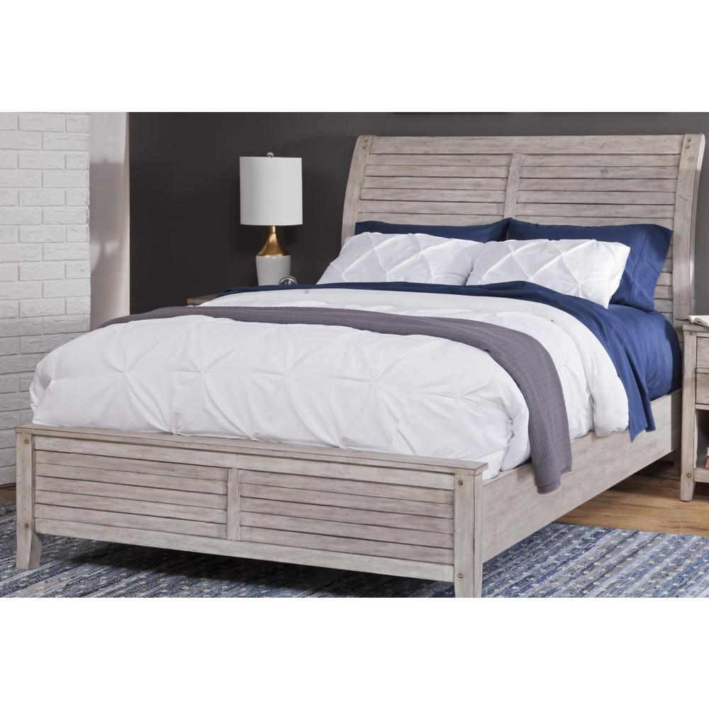 Bobbi Aurora Queen Whitewash Wood Sleigh Bed – Classic Panel Footboard Design