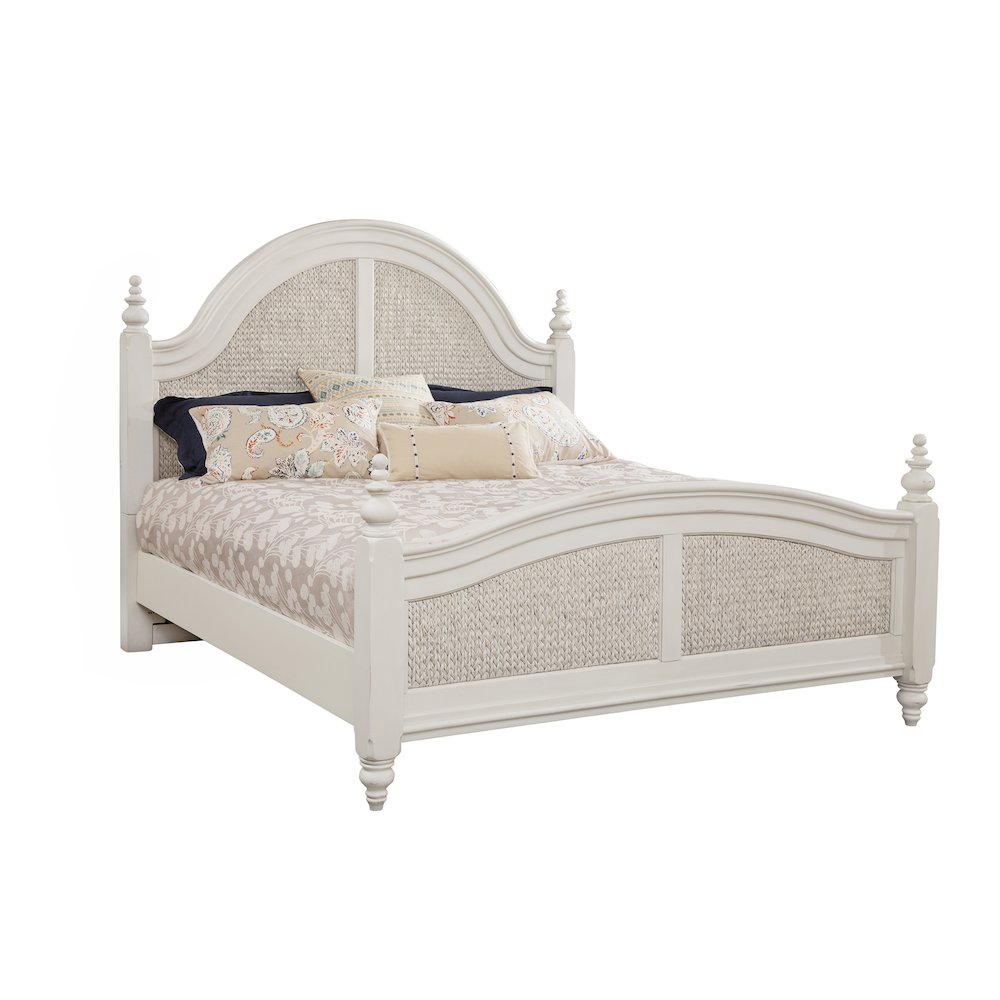 Hazina Rodanth King Dove White Woven Bed – Coastal Style with Rattan Panels