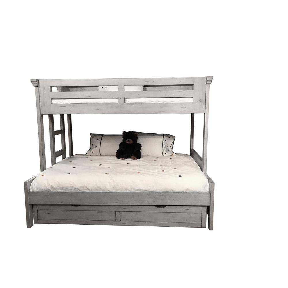 Amondi Stonebrook Twin Over Full Bunk Bed Light Gray Wood – Distressed Cottage Style with Ladder