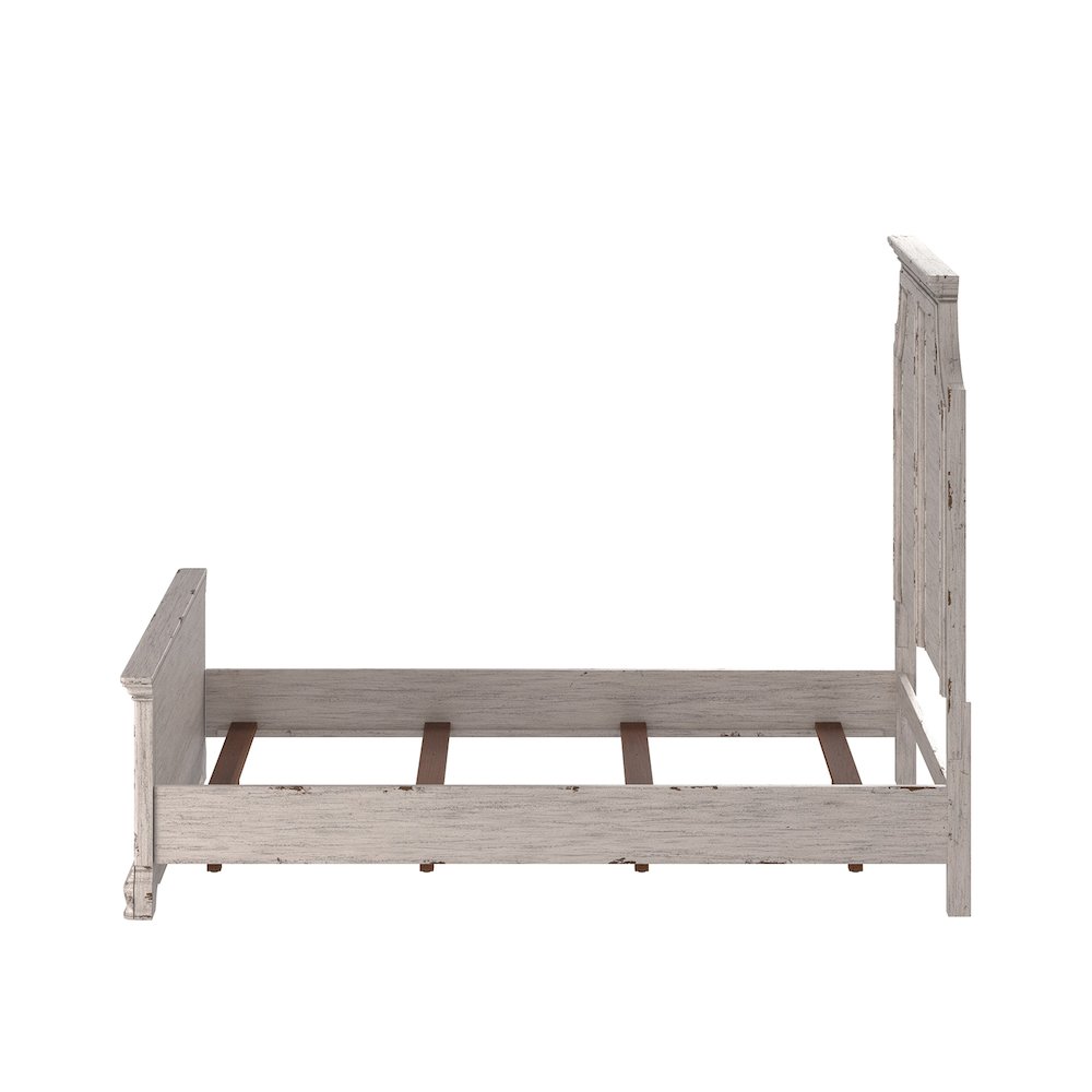Kesler Providence Queen Antique White Wood Panel Bed – Cottage Style Classic Design