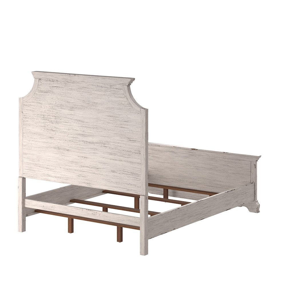 Kesler Providence Queen Antique White Wood Panel Bed – Cottage Style Classic Design