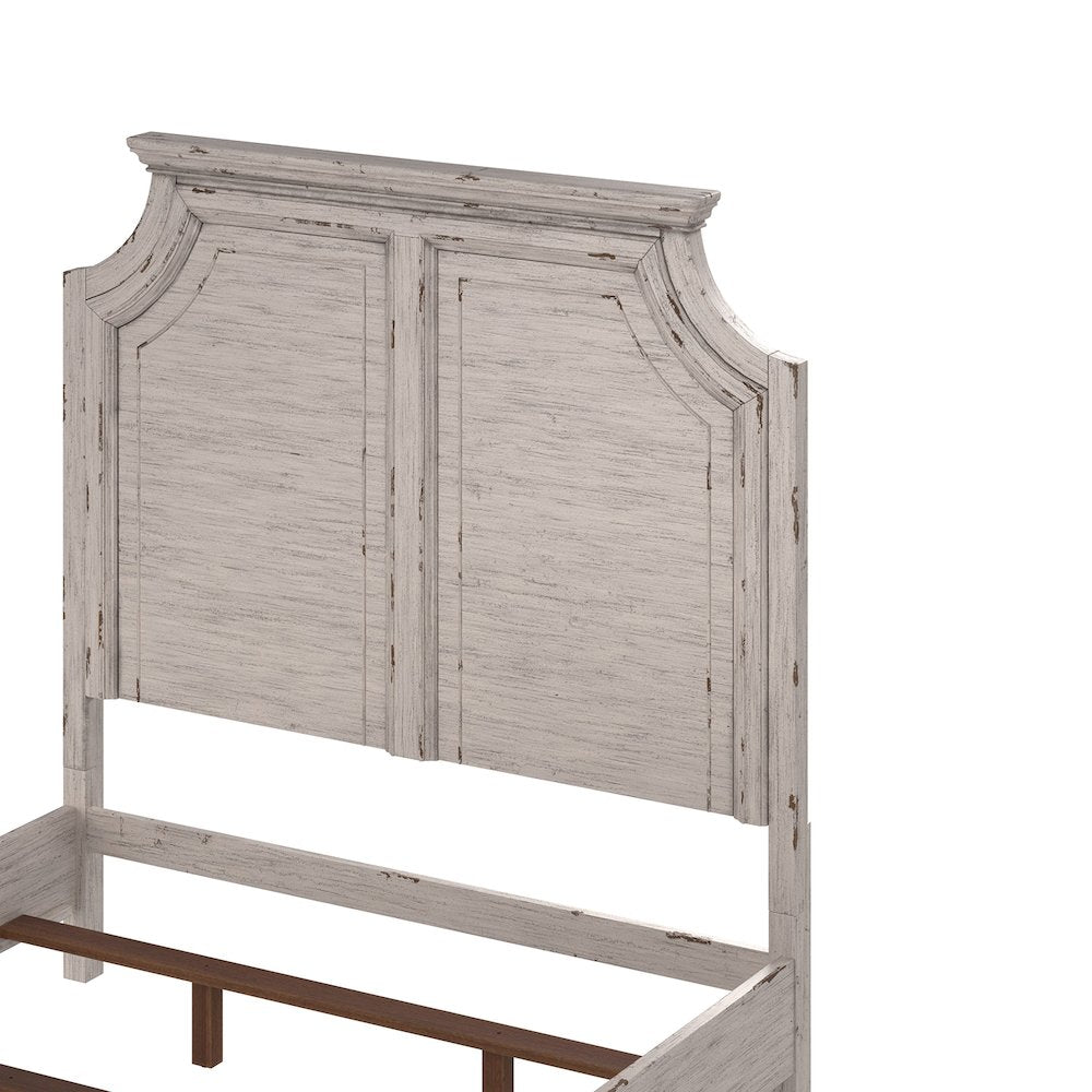 Kesler Providence Queen Antique White Wood Panel Bed – Cottage Style Classic Design