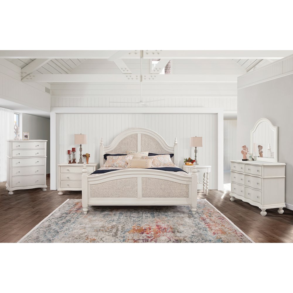 Hazina Rodanth King Dove White Woven Bed – Coastal Style with Rattan Panels