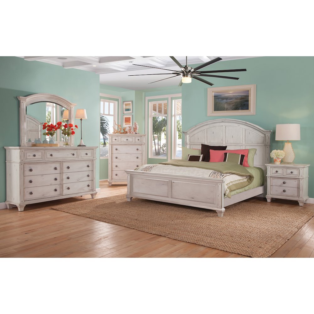 O'neill Sedona King Cobblestone White Wood Bed – Rustic Farmhouse Panel Design