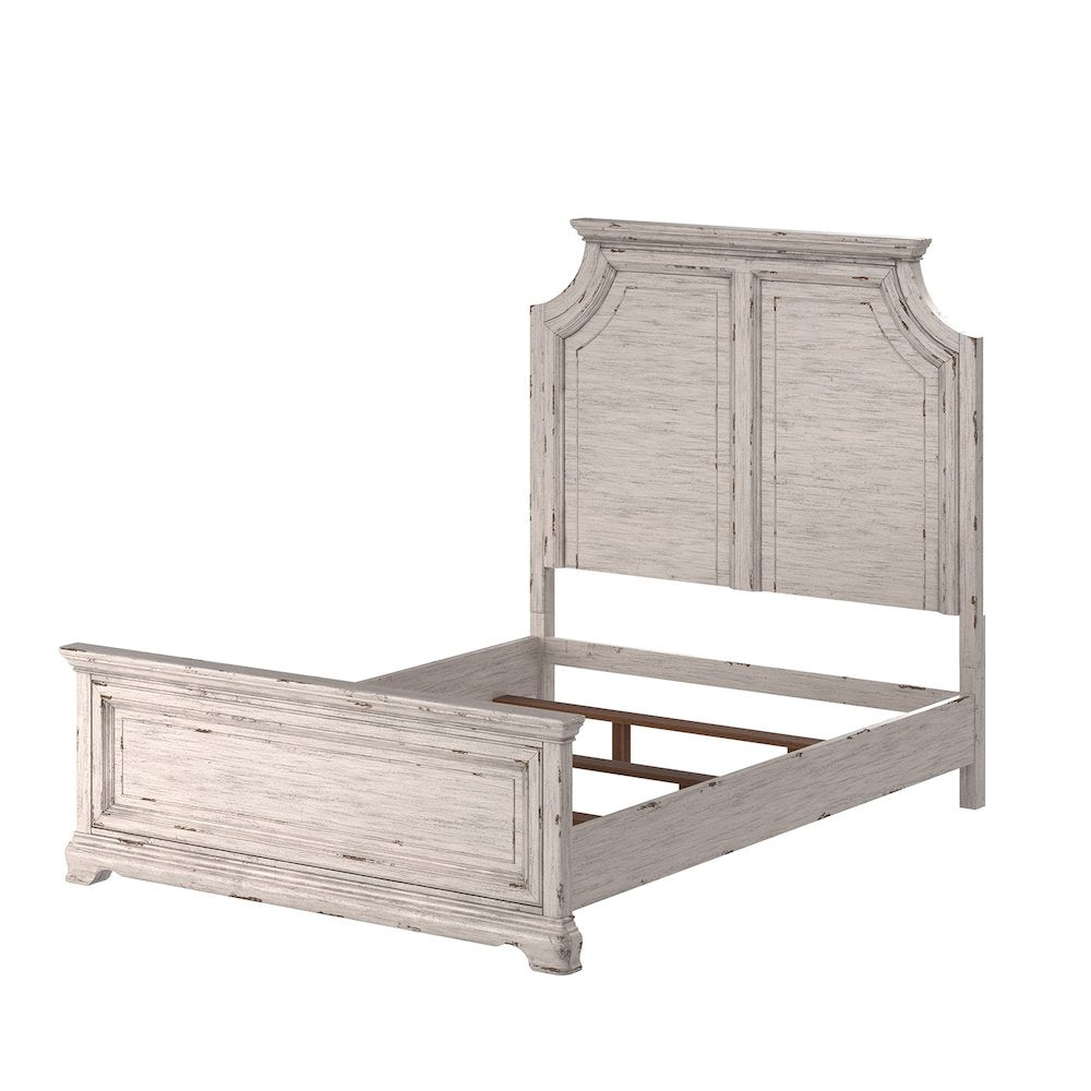 Kesler Providence Queen Antique White Wood Panel Bed – Cottage Style Classic Design
