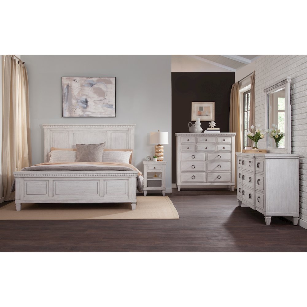 Hanzo Salter Path Queen White Grain Wood Bed Coastal Panel Design with Arch Headboard