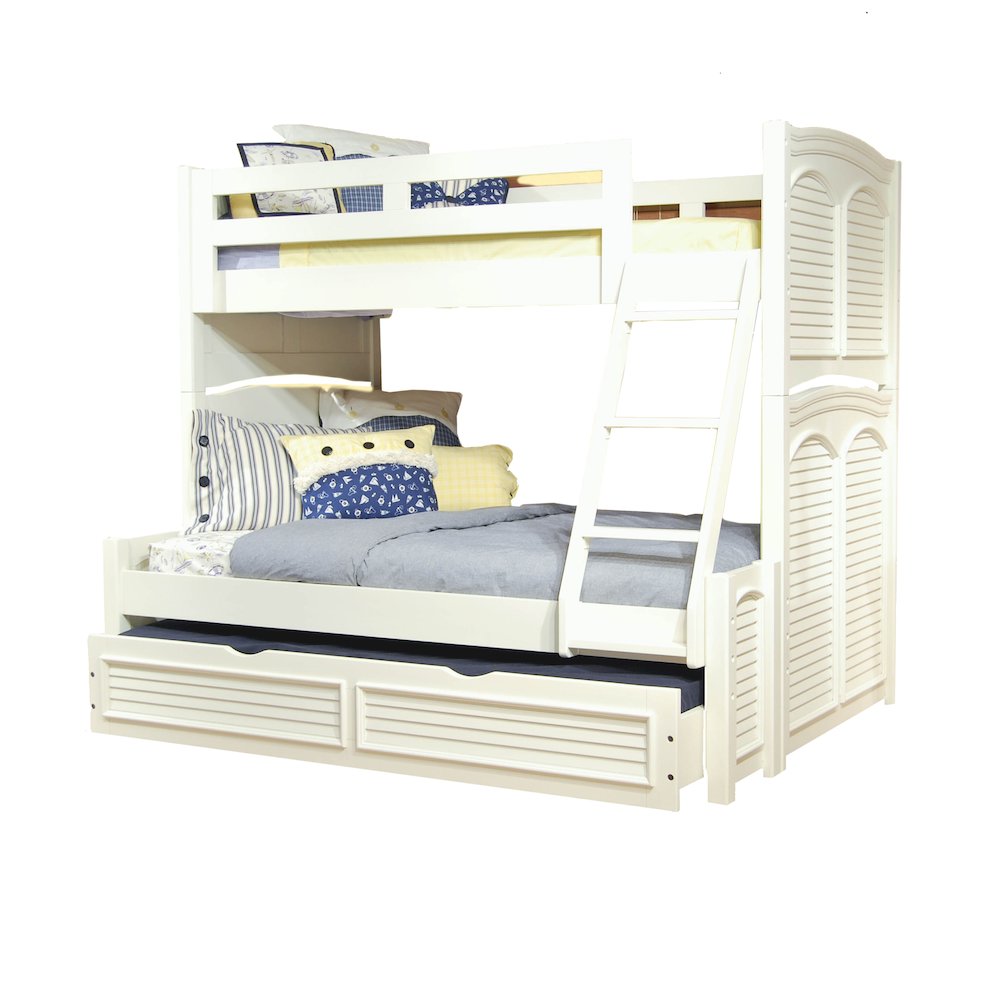 Locklyn Cottage 3'3 Over 4'6 White Bunk Bed with Trundle Classic Wood Design for Shared Rooms