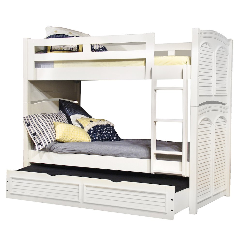 Tribeca White Cottage Twin Over Twin White Wood Bunkbed with Trundle Cottage Style Space-Saver