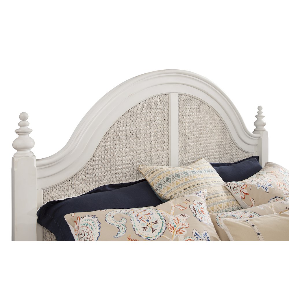 Hazina Rodanth King Dove White Woven Bed – Coastal Style with Rattan Panels
