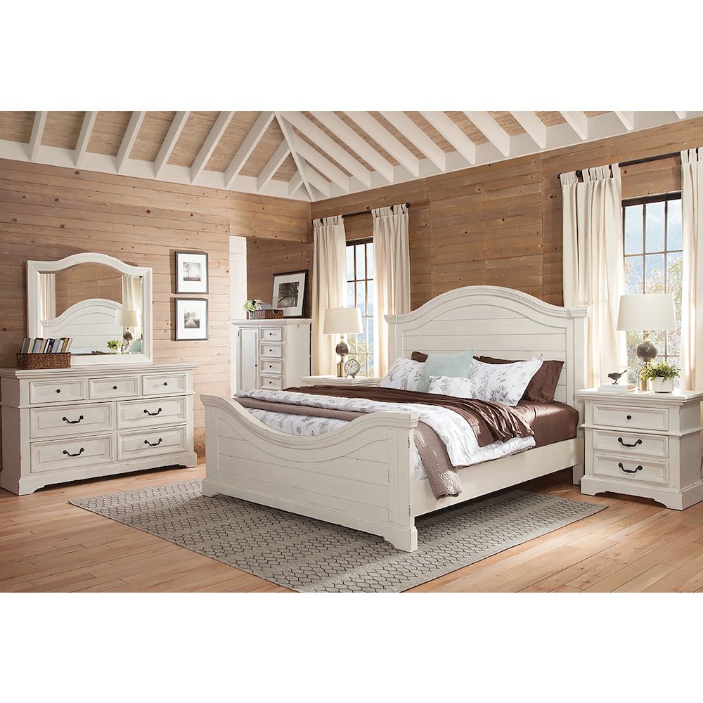 Astoria Stonebrook King White Wood Panel Bed – Rustic Farmhouse Design