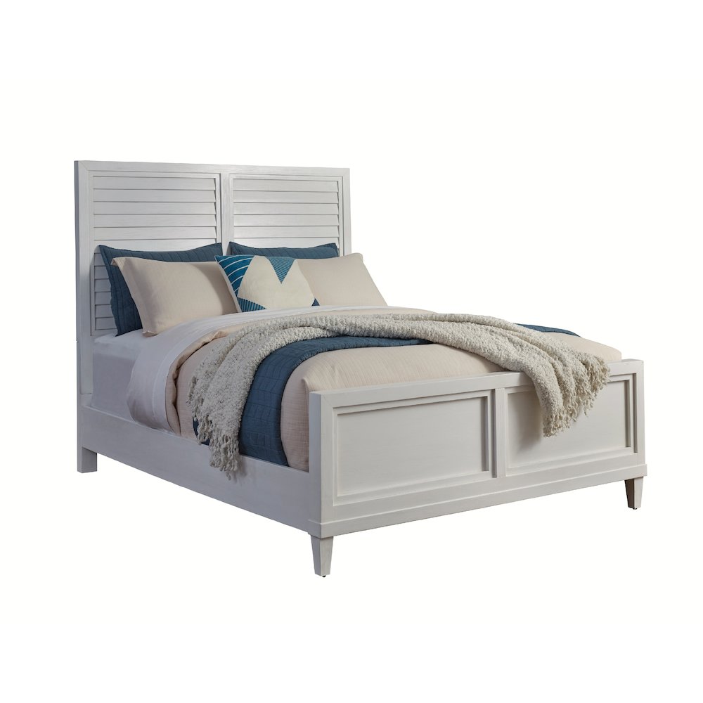 Louvered Dunescape King White Wood Panel Bed – Coastal Style with Plank Headboard