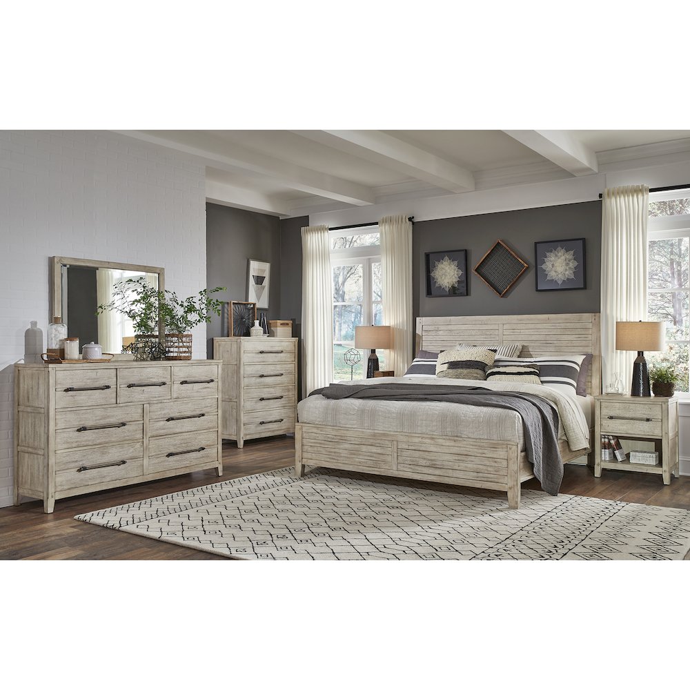 Aurora Queen Panel Bed - With Panel Footboard - Whitewash