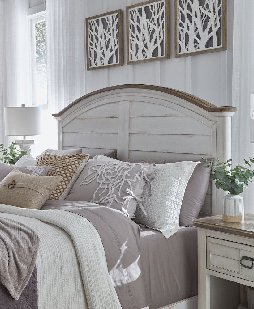 Cohyn Meadowbrook Queen Bed Whitewash Finish – Farmhouse Style with Arched Headboard