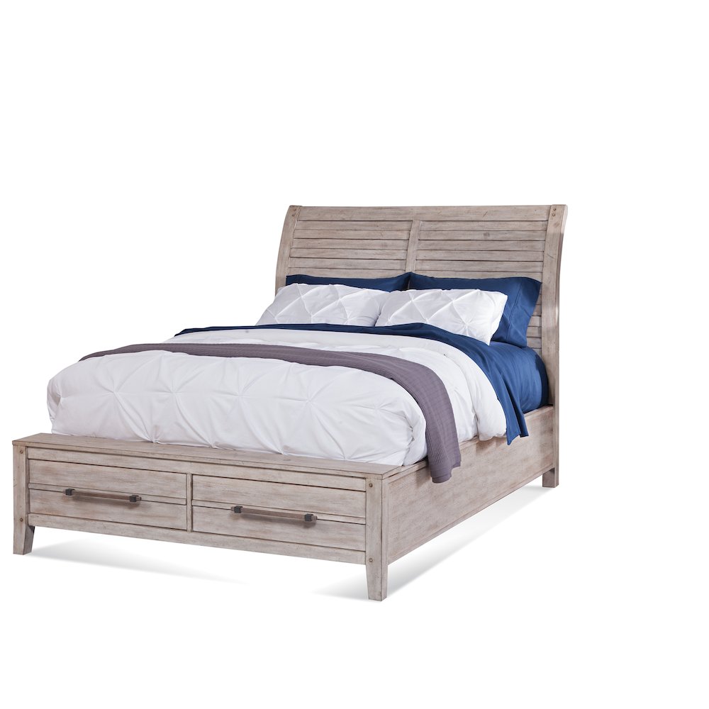 Libby Aurora King Whitewash Wood Sleigh Bed – Rustic Storage Footboard Design