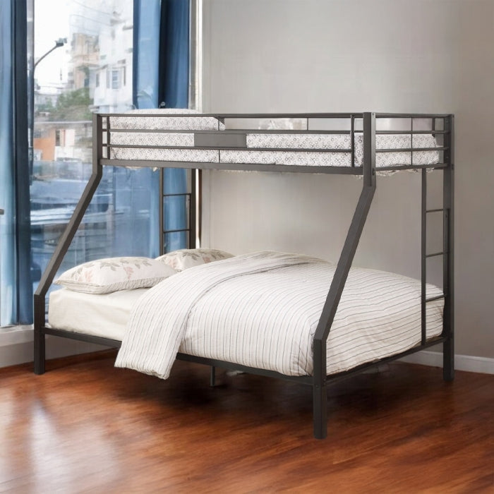 Omaha Limbra Twin XL & Queen Bunk Bed Sandy Black Metal – Industrial Style, Slatted Base
