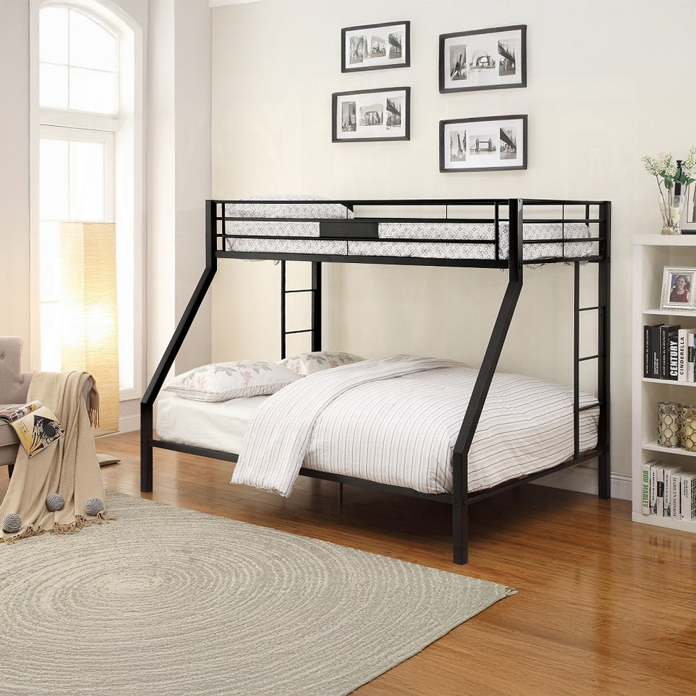 Omaha Limbra Twin XL & Queen Bunk Bed Sandy Black Metal Industrial Style, Slatted Base