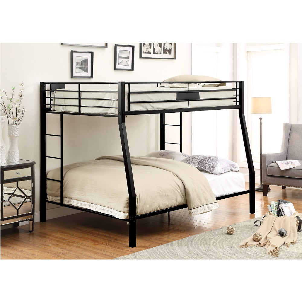 Ava Limbra Full/XL Twin over Queen Sandy Black Metal Bunk Bed Industrial Space-Saving Design